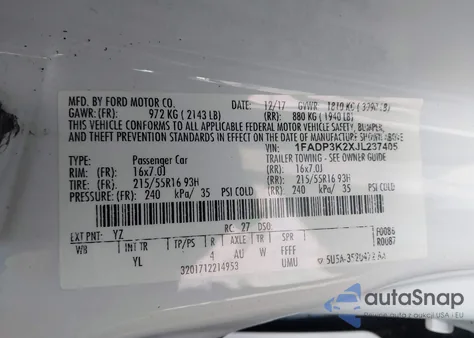 2018 Ford Focus Se from USA, damaged, VIN 1FADP3K2XJL237405